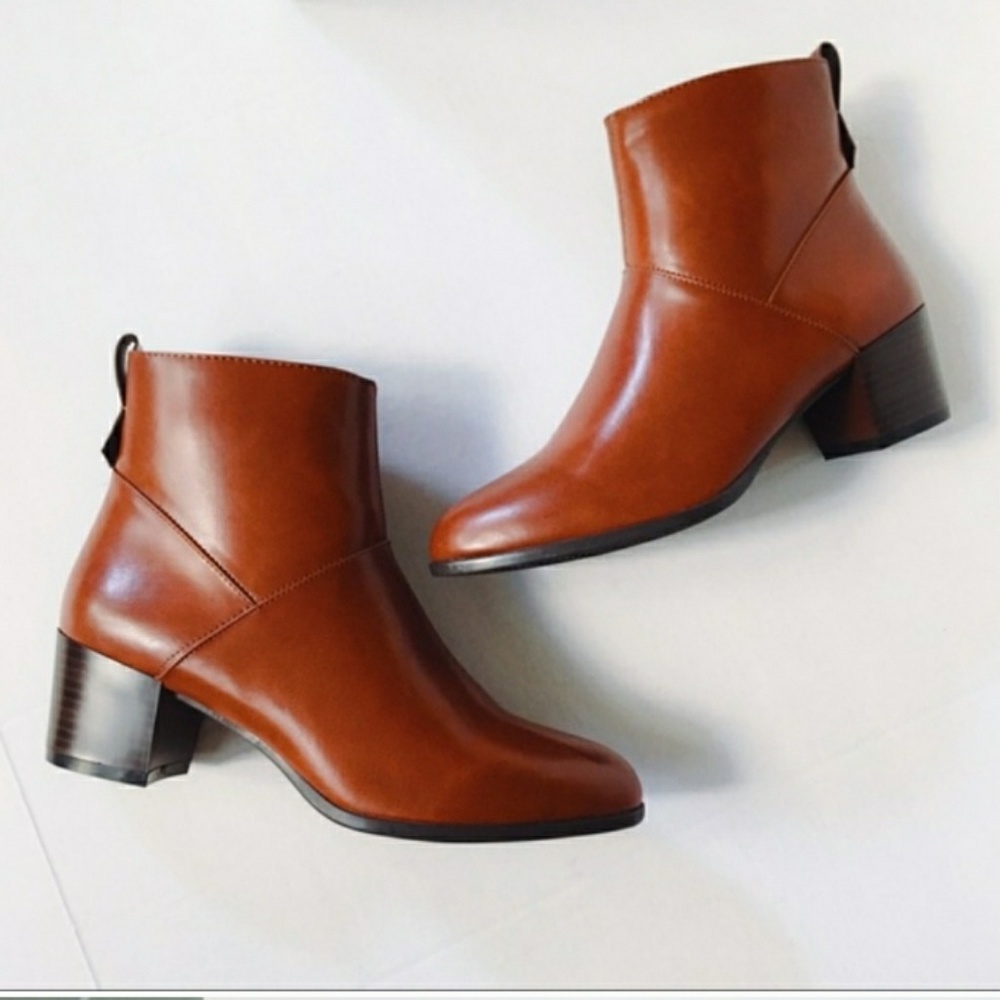 French Blu Cognac Brown Faux Leather Booties